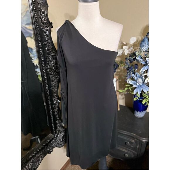 BCBGMAXAZRIA Cold Shoulder Sexy Little Black Dress One Sleeve Size Small - Picture 1 of 6